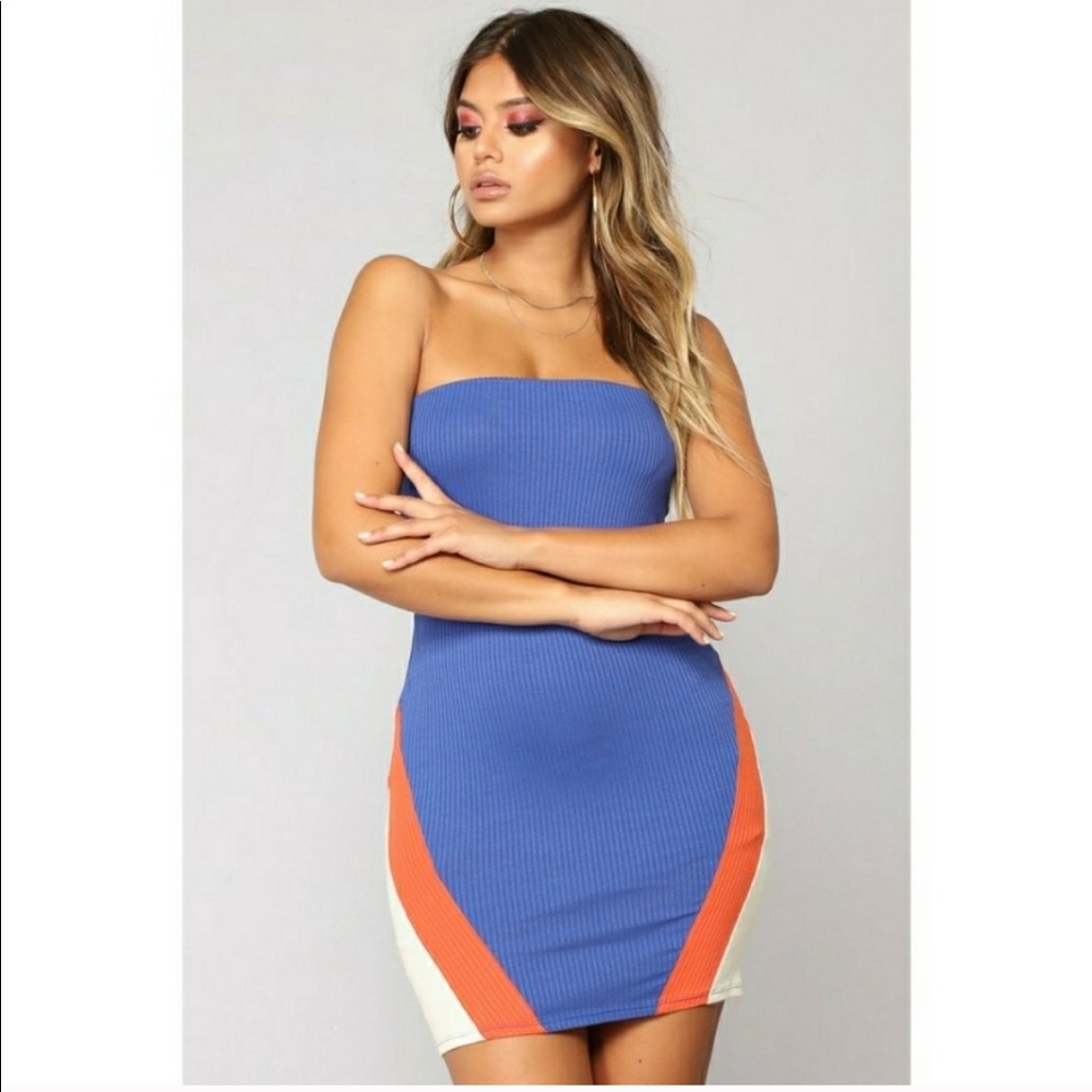 Fashion nova strapless color-block bodycon dress